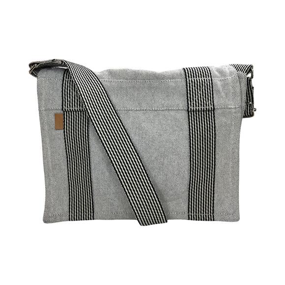 Hermès Fourre-Tout Messenger Bag Gray Cotton Canvas Black Stripe Made in France - Picture 1 of 16